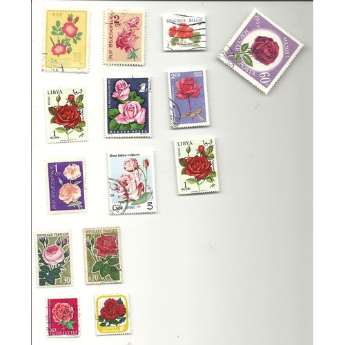 Roses 10 Pays Différents 13 Timbres Différents
