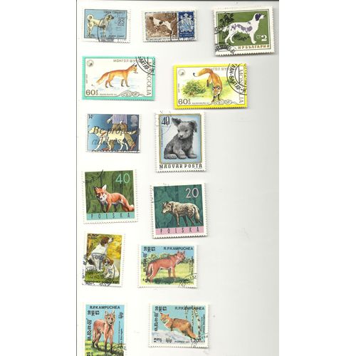 Chiens Loups Renards 9 Pays 13 Timbres Différents