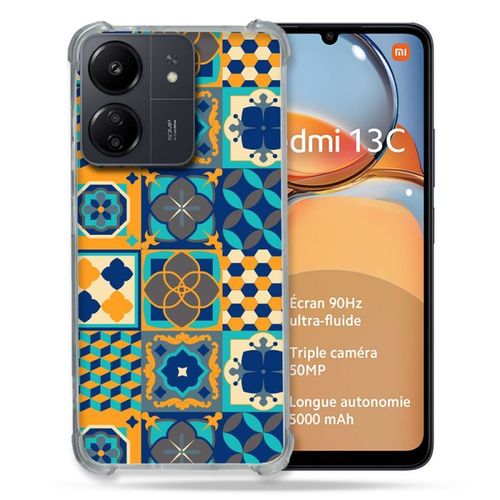 Coque Renforcée Pour Xiaomi Redmi 13c Texture Carreau Ciment Orange