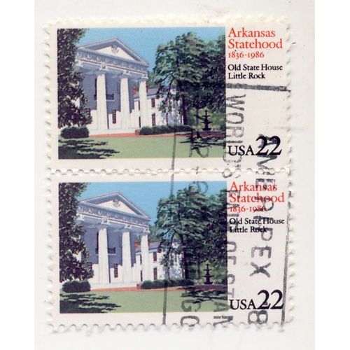 Timbre U S A Arkansas Statehood 1836-1986, Old State Hoyuse Little Rock, U S A 22 Cents, Oblitéré
