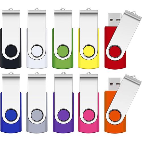 8GB Memory Stick 10 Pack, Flash Drive USB 2.0 Swivel Thumb Drives Data Storage Jump Drive Zip Drive Memory Sticks External Devices with LED Indicator(10 Mixed Color with Lanyard)