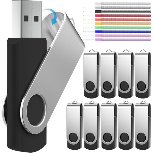 8Go Cle USB Lot de 10 Disque Flash USB-Clef USB 8 Go Petite Capacit 10 Pice Rotatif Disque Flash USB Pendrives-Noir Cl USB 2.0 Mmoire Stick avec Cordes by
