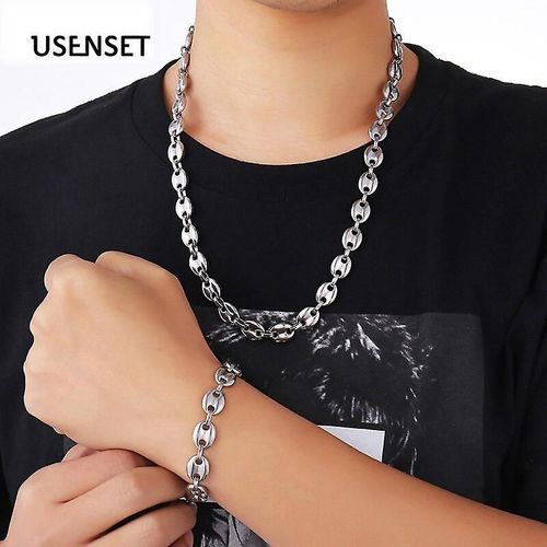 8mm 11mm 13mm Grains De Caf Chanes Bracelets Colliers En Acier Inoxydable Pour Hip-Hop Hommes Et Femmes Dclaration Collier Userset-Size Chanes En Or