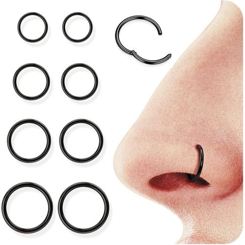8pcs Piercing Nez Anneaux 316l Acier Chirurgical Piercing Septum 16g/18g Hinged Anneau Segment Clicker Nez Piercing Oreille Helix Conch Tragus Daith Rook Boucles D'oreilles 6mm/8mm/10mm/12mm