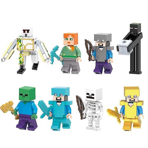 8pcs / Set Minecraft Thme Minifigure Assembl Mini Building Block Figurines  Collectionner Toy Enfants Fans Cadeau