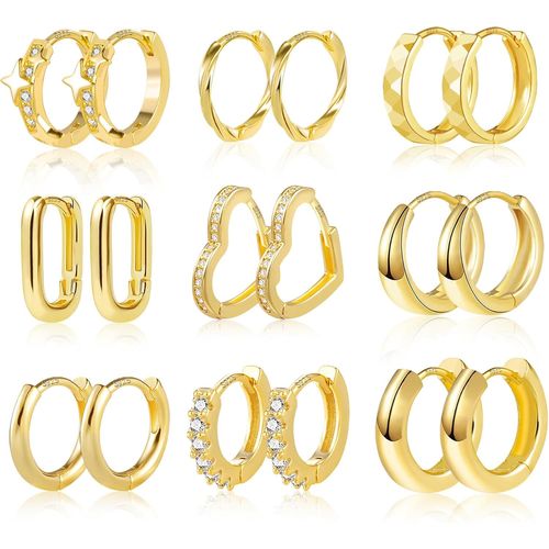 9 Paires Boucles D'oreilles De Croles En Or Vritable 14k Plaqu Or Pour Femmes,Hypoallergnique Cartilage Huggie Croles Avec Aaa+ Zirconium Twist Piercing Boucles D'oreilles.[X2540]