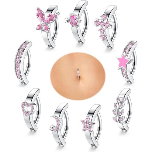 9 Pcs 14g Clicker Nombril Anneaux Pour Femmes Acier Chirurgical Piercing Nombril Papillon Coeur toile Marguerite Piercing Nombril Incurv Invers Nombril Piercing Bijoux