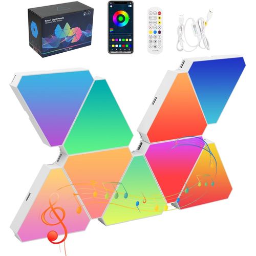 9 Pcs Panneau Led Triangle Murale Lampe, Music Sync Smart Rgb Modulaires Light, Applique Murale, Panneau Led Rgb Lampe Gaming Diy, Veilleuse Lumire Led Triangle Pour Chambre Salon[Led5263556]