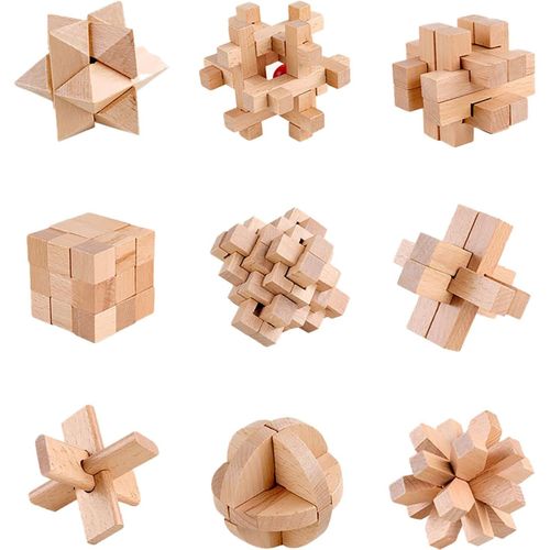 9 Pices 3d Puzzle Casse Tte En Bois,Jeu Casse Tte,Jouets D'intelligence ducative,Iq Test Disentanglement Puzzles,Jouets Pour Des Enfants Et Des Adolescents#A.[Y879]