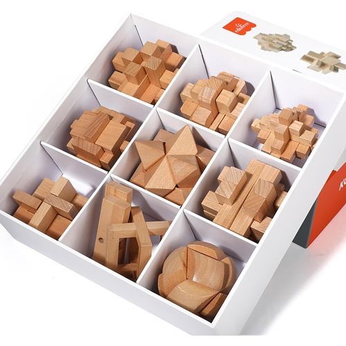9 Pices Casse-Tte en Bois Puzzle 3D Jeu de Logique Educatif Jeu de Patience Jigsaw Lock Cube,Intelligence Gomtrie Logique Dfi Jouet IQ Jeu de Rflexion pour Enfants et Adultes.[Y932]