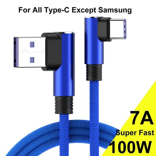 90 Degrs 7a 100w Cble Usb Type C De Charge Ultra Rapide Pour Huawei P20 P30 P40 Pro Mate 20 30 40 Xiaomi Mi 12 13 Redmi Poco Oneplus 9 10 11 Samsung S21 S22 Chargeur De Donnes - Type Blue 7a-2m