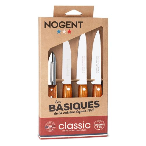 Nogent 3 Etoiles - Coffret De 3 Couteaux Et Un Éplucheur Cerisier Des Bois 00096v