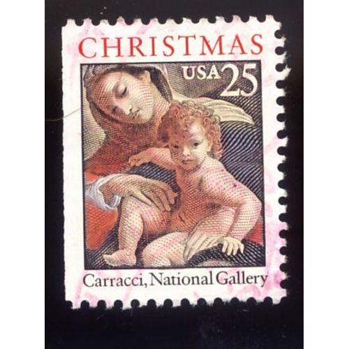 Timbre U S A, Christmas Carracci National Gallery, U S A 25 Cents, Oblitéré