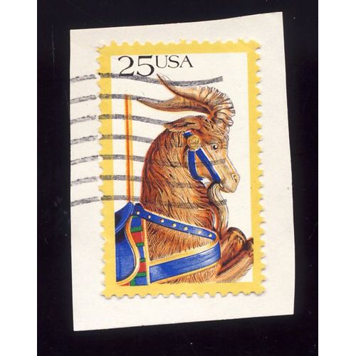 Timbre U S A, Figure De Manège Forain, U S A 25 Cents, Oblitéré