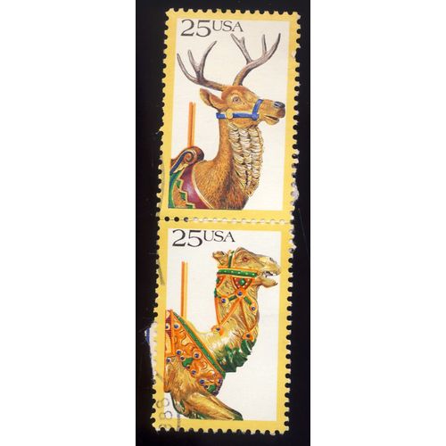 Timbre U S A, Figures De Manèges Forains, U S A 25 Cents, Oblitéré
