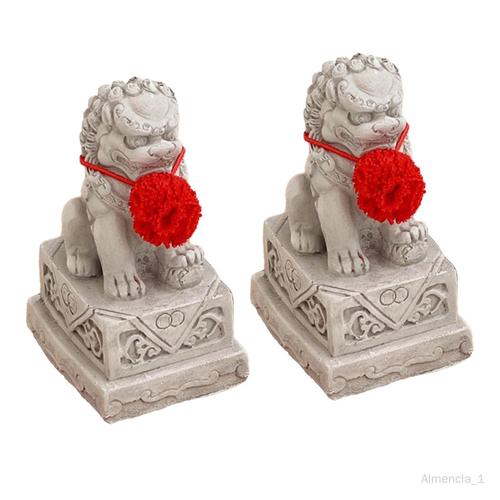 Statues en pierre de chiens Fu, 2 pièces, Sculptures d'animaux pour bureau,