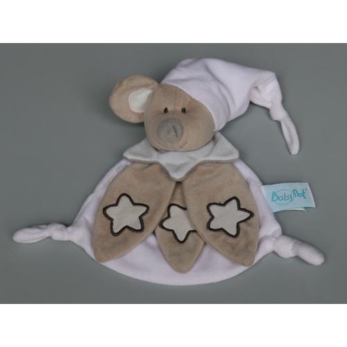 Doudou Souris Plat Beige Blanc Étoiles Luminescent Baby Nat