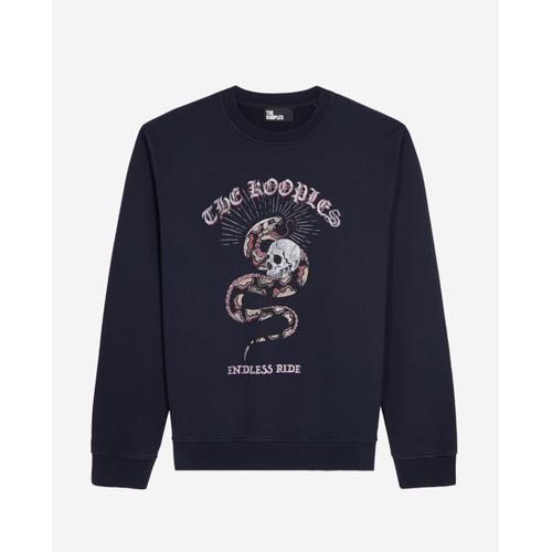 Sweatshirt Bleu Marine Avec Sérigraphie Sneaky Snake - S