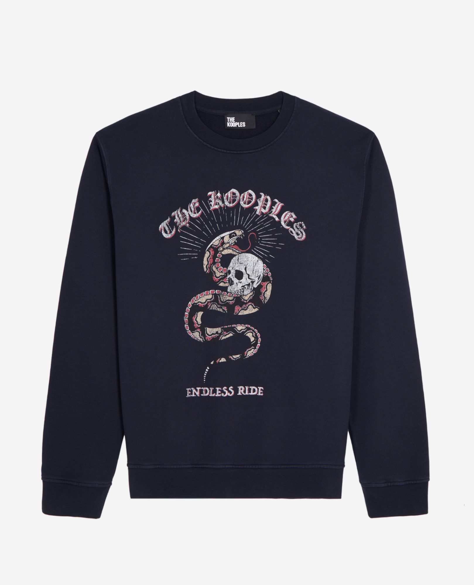 Sweatshirt Bleu Marine Avec Sérigraphie Sneaky Snake - L