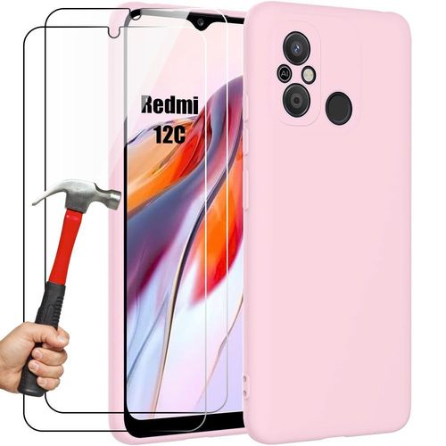 Coque Pour Xiaomi Redmi 12c / Redmi 11a - Protection Silicone Liquide Ultra Slim Rose Clair + 2 Verres Trempés - E.F.Connection