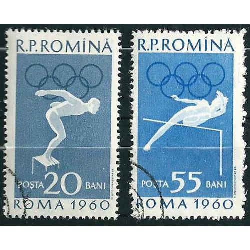 Lot 2 Timbres Roumanie - Jo - Jeux Olympiques - Rome 1960 - Plongeon, Saut En Hauteur.