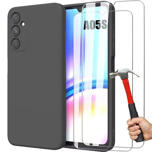 Coque Pour Samsung Galaxy A05s (Pas Pour A05) Protection Silicone Fine Léger Efficace Antichoc Noir + 2 Verres Trempés - Booling