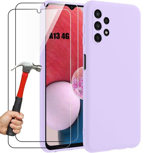 Coque Pour Samsung Galaxy A13 4g (Pas Pour A13 5g) - Protection Silicone Liquide Ultra Slim Violet + 2 Verres Trempés - Booling