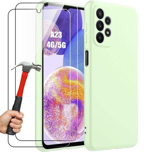 Coque + 2 Verres Trempés Pour Samsung Galaxy A23 4g/5g - Protection Silicone Liquide Ultra Slim Vert - Booling