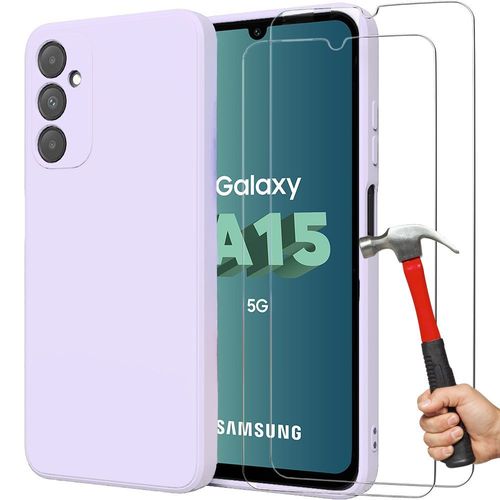 Coque + 2 Verres Trempés Pour Samsung Galaxy A15 4g/5g, Protection Silicone Fine Léger Efficace Antichoc Violet - Booling