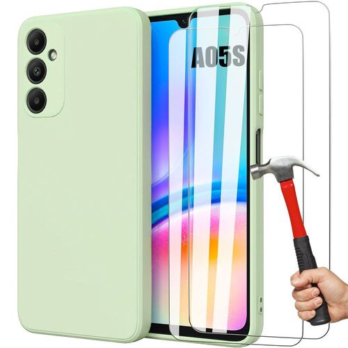 Coque + 2 Verres Trempés Pour Samsung Galaxy A05s (Pas Pour A05) Silicone Mat Protection Ultra Slim Souple - Vert - Booling