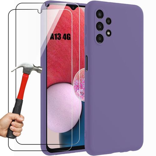 Coque + 2 Verres Trempés Pour Samsung Galaxy A13 4g (Pas Pour A13 5g) - Protection Silicone Slim Antichoc Anti-Rayures Violet Foncé - Booling
