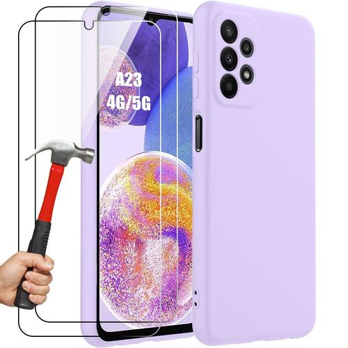 Coque Silicone Pour Samsung Galaxy A23 4g/5g, Protection Souple Slim Anti-Rayures Violet + 2 Verres Trempés - Booling