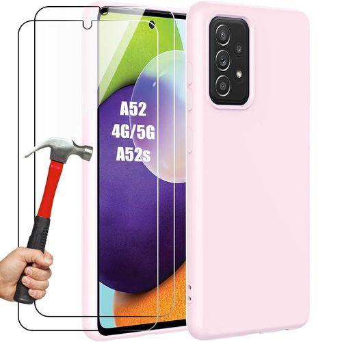 Coque + 2 Verres Trempés Pour Samsung Galaxy A52s 5g, A52 4g/5g - Protection Silicone Liquide Effet Mat Rose Clair - Booling