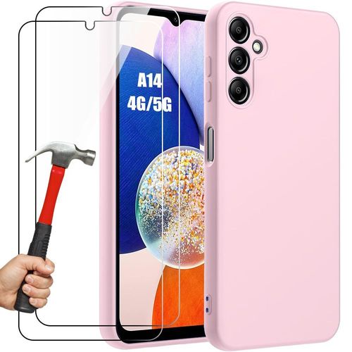 Coque Pour Samsung Galaxy A14 4g/5g - Protection Silicone Liquide Rose Clair Effet Mat + 2 Verres Trempés - Booling