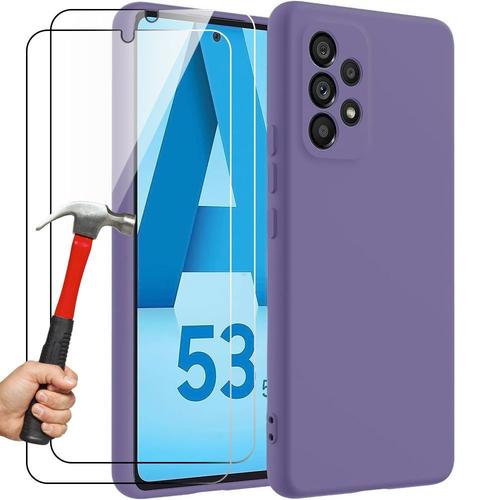 Coque + 2 Verres Trempés Pour Samsung Galaxy A53 5g, Violet Foncé Mat Protection Silicone Antichoc Slim - Booling