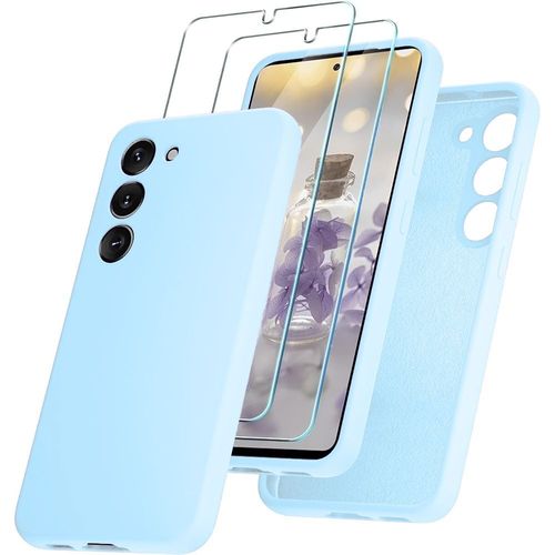 Coque Silicone Pour Samsung Galaxy S23, Protection Souple Slim Anti-Rayures Bleu Ciel + 2 Verres Trempés - Booling
