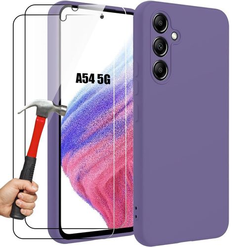 Coque + 2 Verres Trempés Pour Samsung Galaxy A54 5g - Protection Ultra Slim Antichoc Anti-Rayures - Violet Foncé - Booling
