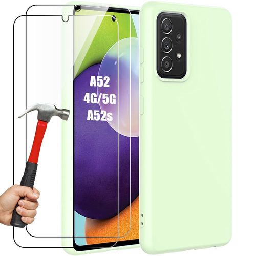 Coque + 2 Verres Trempés Pour Samsung Galaxy A52 4g/5g A52s 5g, Protection Ultra Slim Antichoc Anti-Rayures Vert - Booling