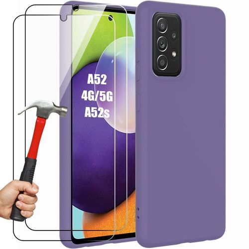 Coque + 2 Verres Trempés Pour Samsung Galaxy A52s 5g, A52 4g/5g - Protection Silicone Liquide Violet Foncé Effet Mat - Booling