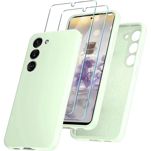 Coque Pour Samsung Galaxy S23 - Protection Silicone Liquide Ultra Slim Vert + 2 Verres Trempés - Booling