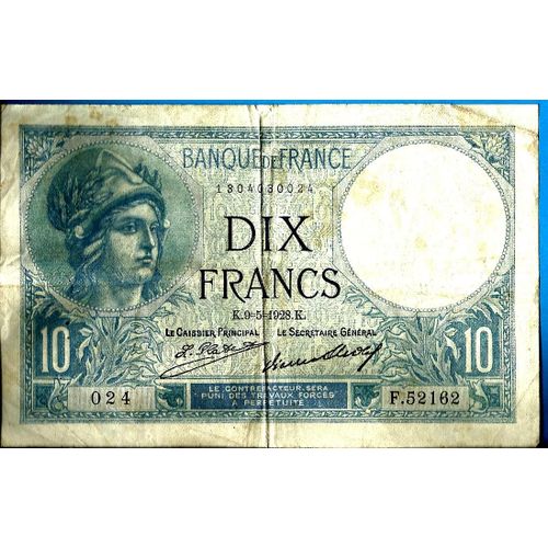 Billet De Banque De10 Frs"Minerve"