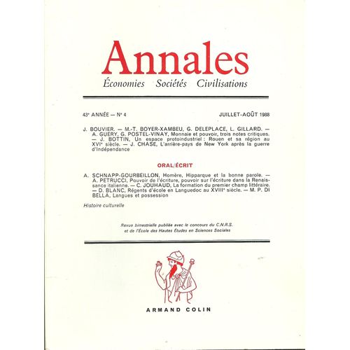Annales Economies - Sociétés - Civilisations  43° Année - N° 4 Juillet - Août 1988