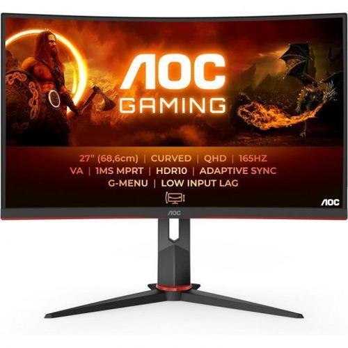AOC Gaming CQ27G2S/BK - Écran LED - jeux - incurvé - 27" - 2560 x 1440 QHD @ 165 Hz - VA - 250 cd/m² - 4000:1 - HDR10 - 1 ms - 2xHDMI, DisplayPort - noir texturé, rouge texturé