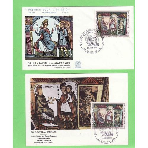 Lot D'une Enveloppe Et D'une Carte Premier Jour - Fresque De L'abbaye De Saint-Savin - 1969