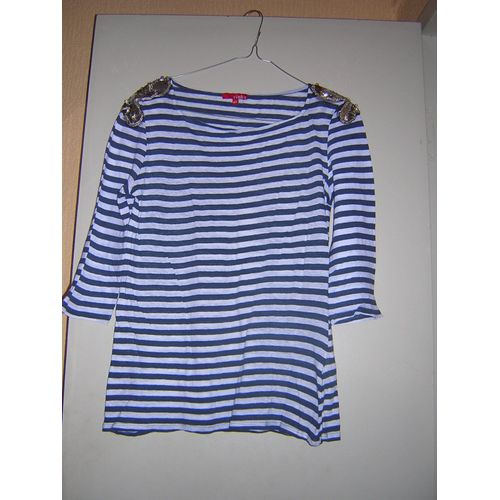 T-Shirt Zinka M/L.Epaules Pailletees Formes Poissons.55% Coton 45% Lin.