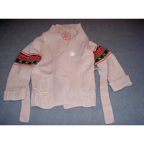 Gilet Manches Longues Beige Avec Motifs Type Péruvien Z Lisa Rose Taille 6 Ans