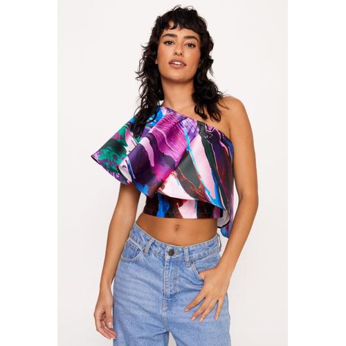 Blouse Asymétrique Satinée Tie Dye - Rose - 36