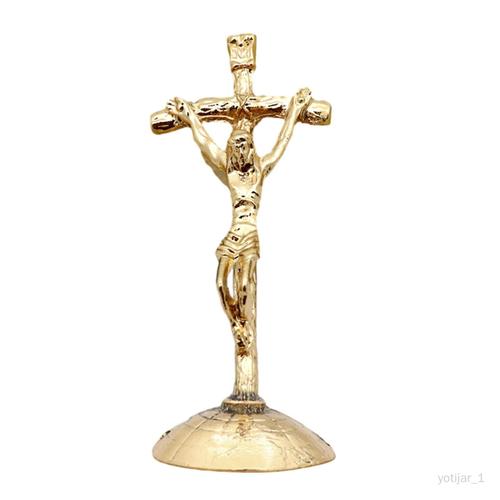 Croix Crucifix en métal avec base hauteur 8,1 cm pour prière religieuse Modèle A