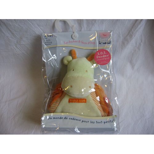 Doudou Vache Girafe Orange Et Vert - 26 Cm - Sucre D'orge