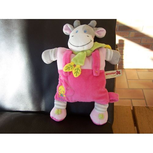 Doudou Semi Plat Vache Girafe Zebre Nicotoy Attache Tetine